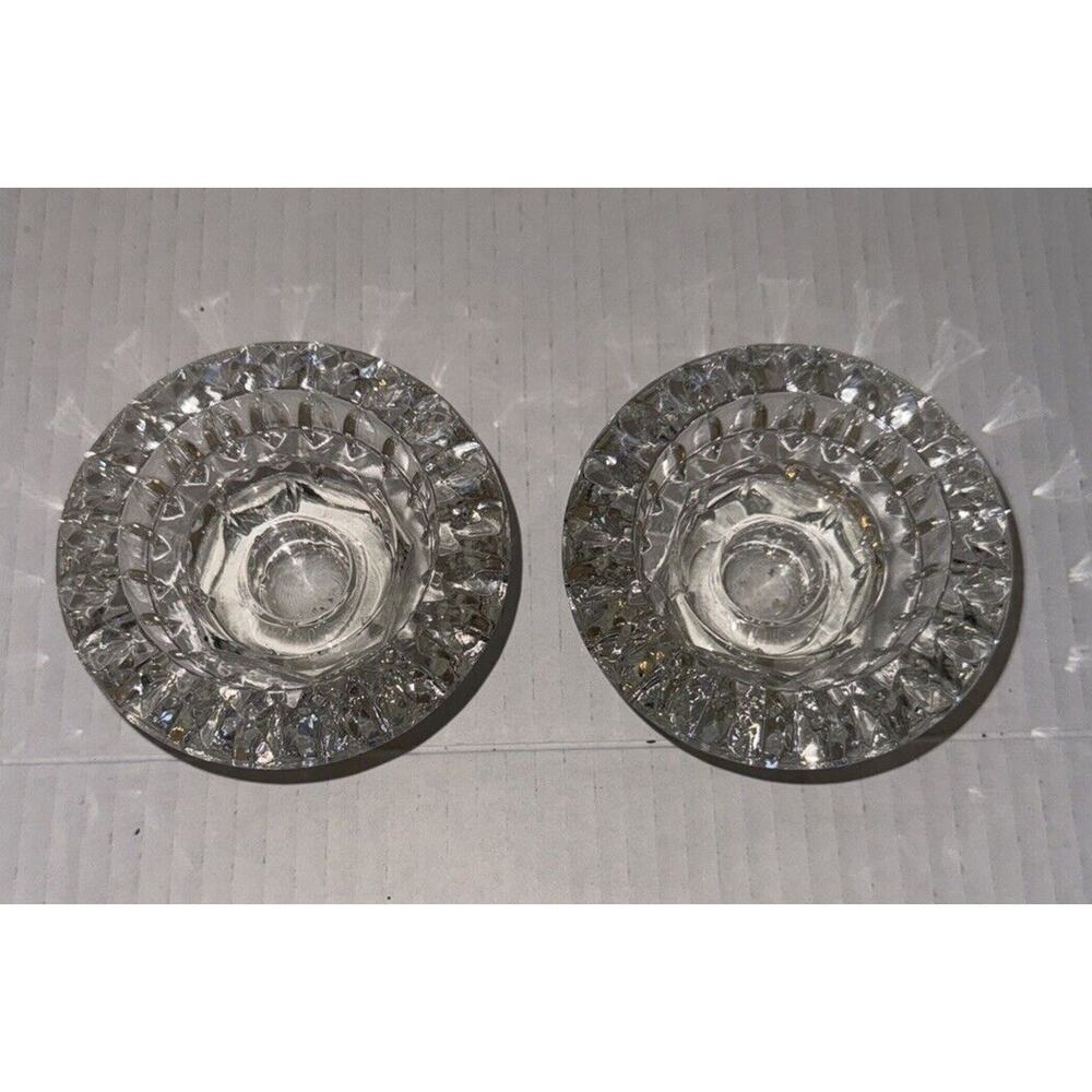 Set of 2 Clear Glass 3 Way Candle Holders Votive Taper for Multiple Sizes 3.5"W